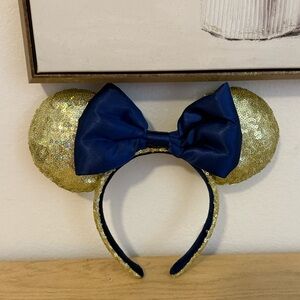 Gold Glitter Ears with Blue Bow Headband